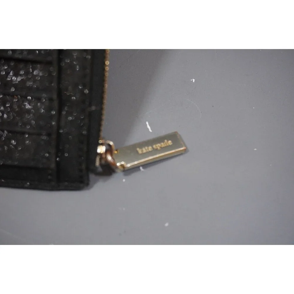 Kate Spade New York Black Glitter Slim Zip Card Holder Wallet